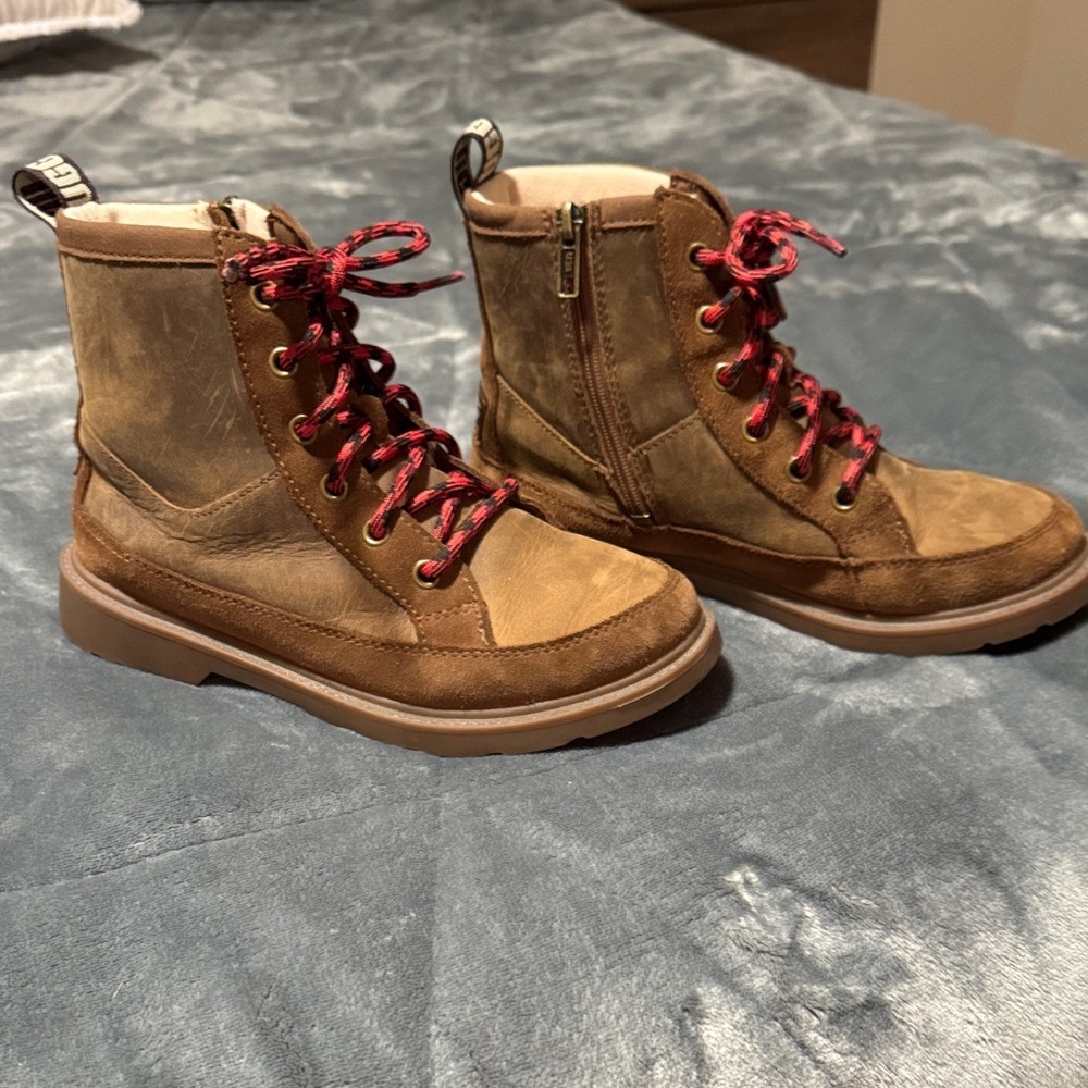 UGG Kids Brown Boots with Red Laces